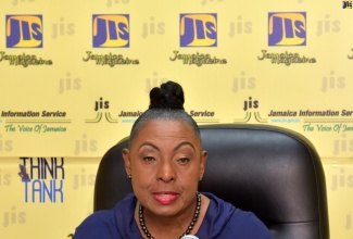 Minister of Culture, Gender, Entertainment and Sport, Hon. Olivia Grange, speaks during a  Jamaica Information Service (JIS) ‘Think Tank’ held at the agency’s head office in Kingston.

 