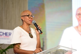 Minister of Education and Youth, Hon. Fayval Williams, addresses a TREND Teacher Engagement Session on Thursday (June 20) at the National Arena in Kingston. The event targetted educators in the Ministry’s Region 1 (Kingston and St. Andrew), Region 2 (Portland, St. Thomas and St. Mary) and Region 3 (St. Ann and Trelawny).   

