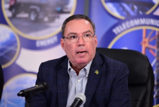 Science, Energy, Telecommunications and Transport Minister, Hon. Daryl Vaz, addresses the Ministry’s June 18 press conference at the Petroleum Corporation of Jamaica (PCJ) in New Kingston.

