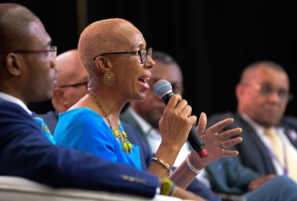 Minister of Education and Youth, Hon. Fayval Williams, addresses the ‘Transforming Education in Jamaica in the Digital Era’ session of the 10th Biennial Jamaica Diaspora Conference held at the Montego Bay Convention Centre in Rose Hall, St. James, on Tuesday (June 18).

