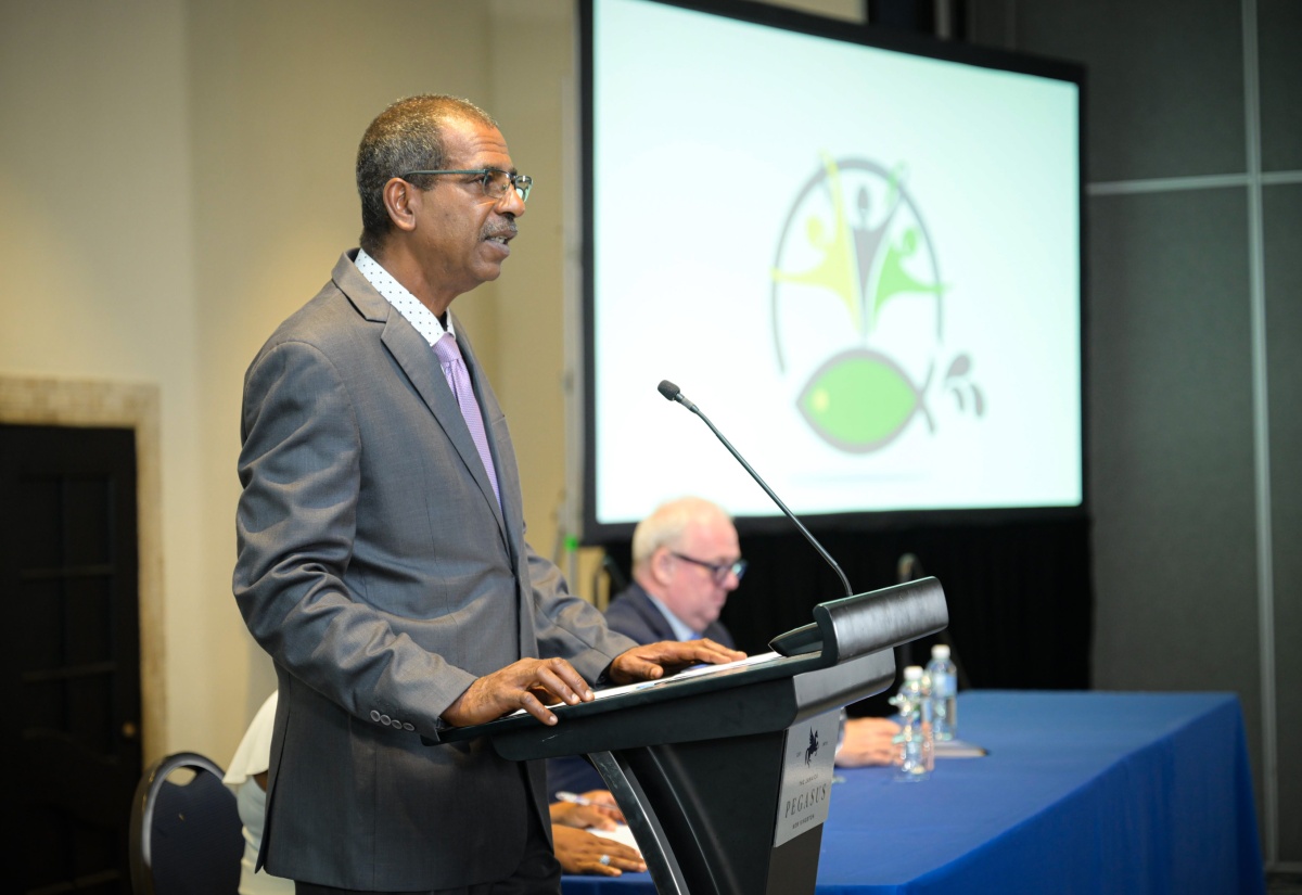 Chief Executive Officer of the National Fisheries Authority, Dr. Gavin Bellamy, makes a presentation at the closing-out workshop for the Pilot Programme for Climate Resilience Jamaica (PPCR) Project in Jamaica, held on Thursday (May 30), at The Jamaica Pegasus hotel in New Kingston.