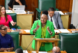 Minister of Culture, Gender, Entertainment and Sport, Hon. Olivia Grange, makes her contribution to the 2024/25 Sectoral Debate in the House of Representatives on Tuesday (June 25).