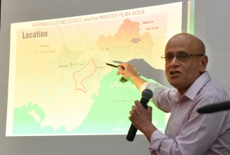 Chief Executive Officer, SCJ Holdings Limited, Joseph Shoucair, makes a presentation during the Greater Bernard Lodge Development Master Plan launch at Jamaica House.