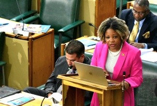 Minister without Portfolio in the Office of the Prime Minister with responsibility for Information, Skills and Digital Transformation, Senator Dr. the Hon. Dana Morris Dixon, addresses the Senate on Friday (May 31).