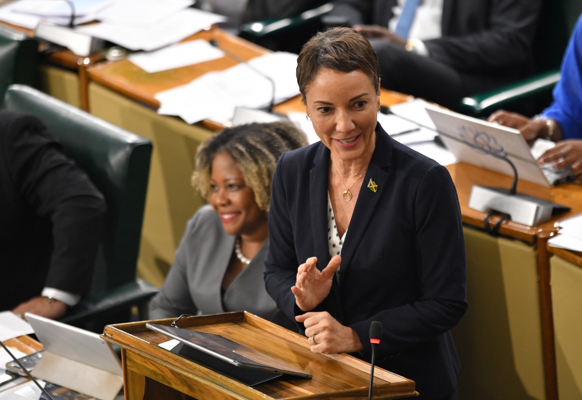 Leader of Government Business in the Upper House and Minister of Foreign Affairs and Foreign Trade, Senator the Hon. Kamina Johnson Smith, addressing the Senate’s recent sitting at Gordon House.