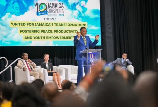 Prime Minister, the Most Hon. Andrew Holness, addressing the 10th Biennial Jamaica Diaspora Conference at the Montego Bay Convention Centre in St. James on Tuesday (June 18).

