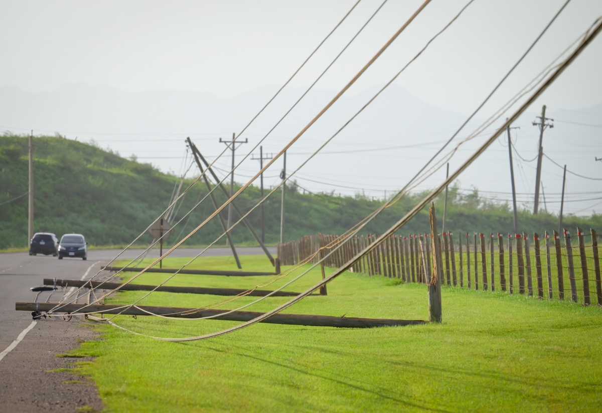 Downed power lines along a section of roadway in Hayes, Clarendon.