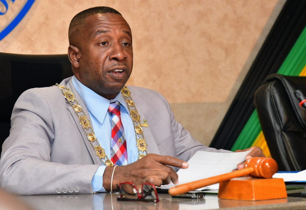 Mayor of Kingston, Councillor Andrew Swaby, addresses today’s (July 9) monthly meeting of the Kingston and St. Andrew Municipal Corporation, at the Corporation’s Chambers in downtown Kingston.