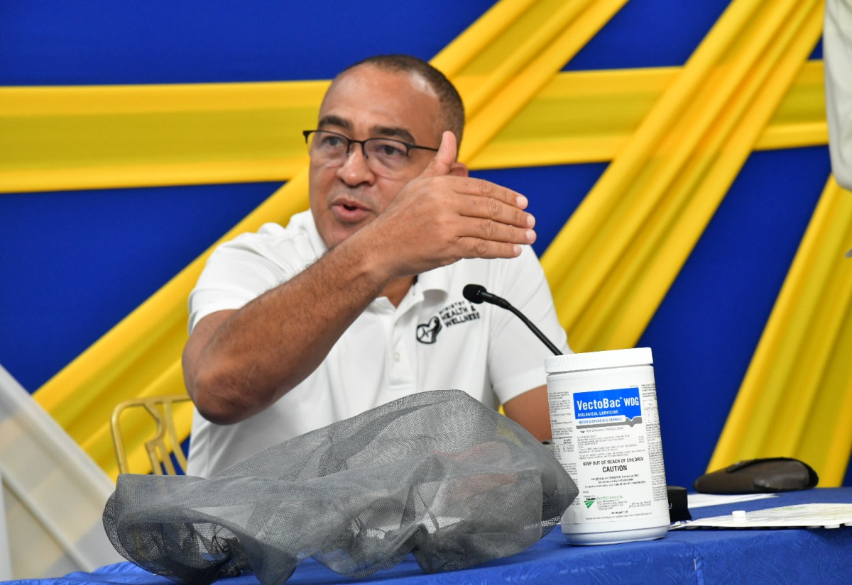 Minister of Health and Wellness, Dr. the Hon. Christopher Tufton, addresses a press conference at the Ministry’s head office in New Kingston on (Thursday) July 18.