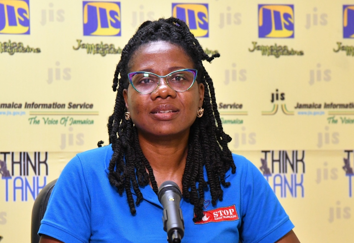 Head of the Anti-trafficking in Persons Unit at the Counter-Terrorism and Organised Crime Investigations Branch within the Jamaica Constabulary Force (JCF), Detective Inspector Kimesha Gordon, speaks at a Jamaica Information Service (JIS) Think Tank, on July 29.