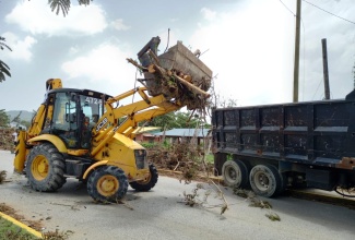 A section of the Howard Cooke Boulevard in Montego Bay, St. James being cleared of debris following the passage of Hurricane Beryl.