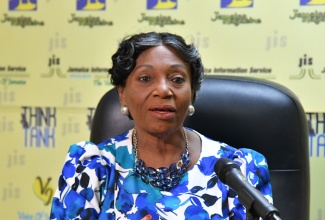 Coordinator at the National Task Force Against Trafficking in Persons (NATFATIP), Audrey Budhi, speaks at a Jamaica Information Service (JIS), on July 29. She outlined  activities for Trafficking in Persons Week, which is being observed from July 28 to August 3.