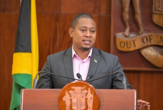 Minister of Agriculture, Fisheries and Mining, Hon. Floyd Green, speaks at a post Cabinet press conference, held at Jamaica House on July 17.