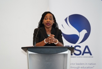 Minister of State in the Ministry of Education and Youth, Hon. Marsha Smith, speaks at the Independent Schools’ three-day conference on July 17, at the Ocean Coral Spring Resort in Falmouth, Trelawny.