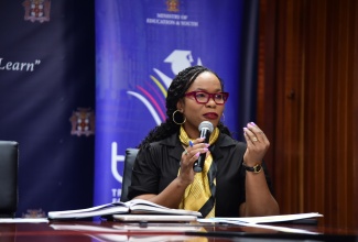 Permanent Secretary in the Ministry of Education and Youth, Dr. Kasan Troupe, addresses Monday’s (August 26) press conference to provide a report on Jamaica’s performance in the May/June 2024 CSEC and CAPE examinations, at the Ministry’s offices in Kingston.

