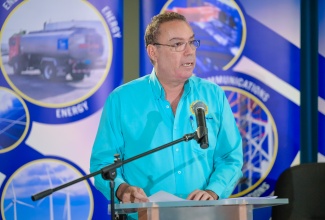 Minister of Science, Energy, Telecommunications and Transport, Hon. Daryl Vaz, speaks during a special semi-virtual press conference at the Petroleum Corporation of Jamaica (PCJ) in New Kingston on Wednesday (August 21) to address concerns regarding, among other things, the Jamaica Public Service Company’s billing system and post-Hurricane Beryl electricity restoration efforts.