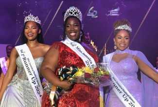 Miss Jamaica Festival Queen 2024, Omolora Wilson (centre), is flanked by first runner-up, Miss Manchester, Shannoya Houston  (left), and second runner-up, Miss Kingston and St. Andrew, Daindra Harrison (right), during the August 3, 2024 coronation held at Independence Village in Kingston. (FILE)