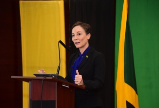 Minister of Foreign Affairs and Foreign Trade, Senator the Hon. Kamina Johnson Smith, addresses a disaster preparedness forum with members of the Diplomatic Corps, at the Ministry, in downtown Kingston, today (August 29).