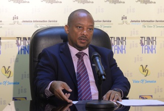 General Manager for Channels, Relationships, and Marketing at the Development Bank of Jamaica (DBJ), Edison Galbraith, speaks at a JIS Think Tank, on September 17.

