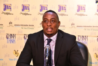 Assistant General Manager, Compliance Management, National Housing Trust (NHT), Dameon McNally, speaking during a Jamaica Information Service (JIS) ‘Think Tank’ at the agency’s head office in Kingston.