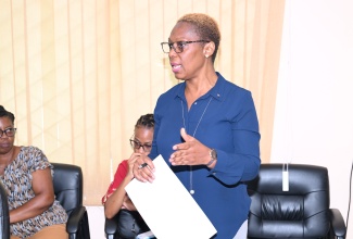 St. Elizabeth Parish Manager of the Ministry of Labour and Social Security (MLSS), Michelle Senior, addresses a Disaster Forum at the St. Elizabeth Municipal Corporation in Black River on September 3.