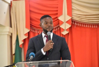 Mayor of Montego Bay, Councillor Richard Vernon, addresses the St. James Municipal Corporation Police Unit’s 20th Anniversary Thanksgiving Service, held at the Open Bible Church in Mount Salem on Sunday, September 15.