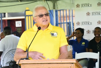 Minister of Justice, Hon. Delroy Chuck, addresses the Ministry’s Social Justice Tour – ‘Justice Fi All A Wi’ –- Justice Day in School, which was held at Rusea’s High School in Hanover, on September 20.