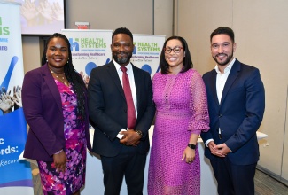 Health System Strengthening Programme (HSSP) team members at the recently held final HSSP Stakeholder Engagement Session, at the AC Marriott Hotel in Kingston. From left are Change Management Specialist, Cordell Williams Graham; Programme Manager, Orett Clarke; Change Management Specialist at the CH Academy, Dr Sonja Robinson, and CH Academy Project Manager, Rafael Silva.  

