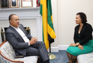 Jamaica’s Ambassador to the United States, Her Excellency Audrey Marks, converses with Health and Wellness Minister, Dr. the Hon. Christopher Tufton, during his courtesy call at the embassy of Jamaica in Washington DC on Friday (September 27). Dr. Tufton was special guest on the ‘Let’s Connect with Ambassador Marks’ town hall on September 26. The Minister is leading Jamaica’s Delegation to the 61st Directing Council Meeting of the Pan American Health Organization (PAHO) in Washington DC. The meeting will be held during September 30 to October 4.
