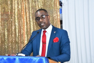 Principal of Sam Sharpe Teachers’ College, Ricardo Bennett, delivers remarks during the recent 50th anniversary media launch at the institution’s campus in Granville, St. James.