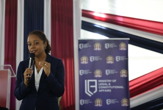 Minister of Legal and Constitutional Affairs, Hon. Marlene Malahoo Forte, emphasies a point during a constitutional reform townhall at the Caribbean Maritime University (CMU) in Kingston on Tuesday (October 1).