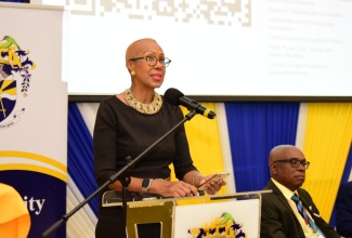 Minister of Education and Youth, Hon. Fayval Williams, addresses the opening ceremony for the inaugural International Climate Change Conference at the University of Technology, Jamaica (UTech) in Papine, St. Andrew, on Thursday (October 17).