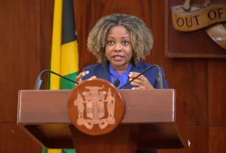 Minister without Portfolio in the Office of the Prime Minister with responsibility for Information, Skills and Digital Transformation   , Senator Dr. the Hon. Dana Morris Dixon, during Wednesday`s (October 9) post-Cabinet press briefing at Jamaica House. 