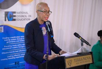 Minister of Education and Youth, Hon. Fayval Williams, addresses Tuesday’s (October 1) Board Chairs Training Session for Region Six at the Terra Nova All-Suite Hotel in Kingston.