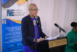 Minister of Education and Youth, Hon. Fayval Williams, addresses Tuesday’s (October 1) Board Chairs Training Session for Region Six, at the Terra Nova All-Suite Hotel in Kingston.