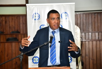 Prime Minister, Dr. the Hon. Andrew Holness, addresses a townhall meeting at Meadowbrook Church of Christ on Monday (October 28).

