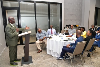 Minister of Local Government and Community Development, Hon. Desmond McKenzie, emphasises a point while addressing the National Solid Waste Management Authority (NSWMA) annual board retreat at the AC Mariott Hotel in Kingston on Tuesday (October 30).

