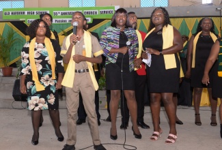 Director for Region 6, Ministry of Education and Youth, Sophia Forbes- Hall (left) shares in conversation with Principal, Old Harbour High School , Linton Weir (centre) and Custos of St. Catherine, Hon. Icylin Golding, at the Old Harbour High School 55th Anniversary Celebration Church Service held at the Old Harbour Baptist Church, in St. Catherine today (October 6).          