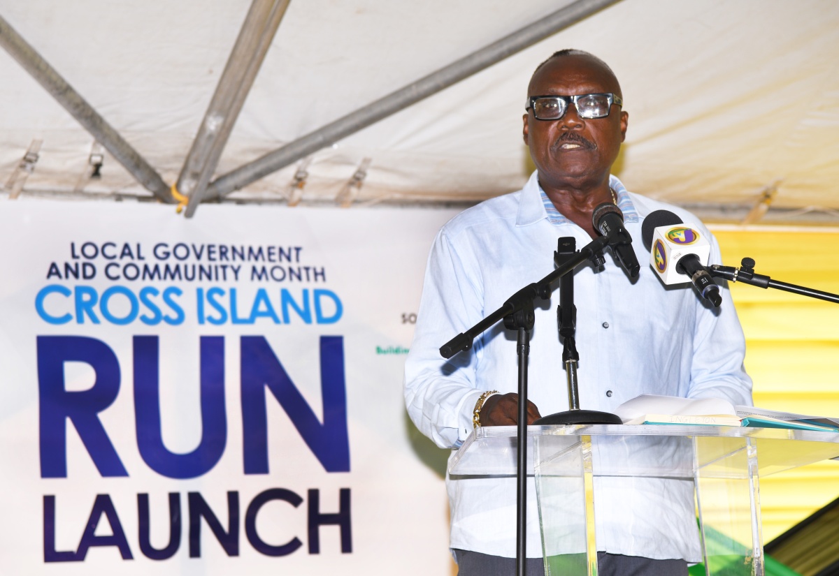 Mayor of Port Antonio, Councillor Paul Thompson, brings remarks during the launch of the annual Local Government and Community Month Cross-island Run, at the Dover Community Centre in St. Mary on October 22.