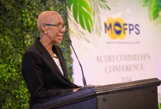 Minister of Finance and Public Service Hon. Fayval Williams, delivers remarks during the annual Audit Committees’ Conference at The Summit in Kingston on Thursday (November 7).

