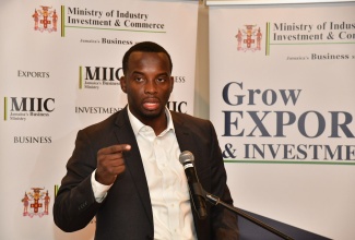 Founder and Chief Executive Officer of One on One Educational Services Limited, Ricardo Allen, sharing the story of his business, during a Ministerial Breakfast Meeting and Fireside Chat with selected young men who own Micro, Small and Medium-sized Enterprises (MSMEs), in recognition of International Men’s Day, at the ROK Hotel in downtown Kingston on Tuesday (November 19).

