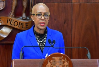 Minister of Finance and the Public Service, Hon. Fayval Williams, addresses Wednesday’s (November 27) post-Cabinet press briefing at Jamaica House.