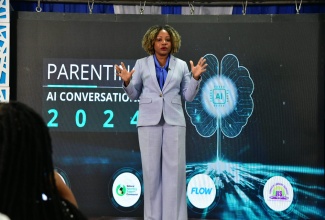 Minister of Education, Skills, Youth and Information, Senator Dr. the Hon. Dana Morris Dixon, addresses the National Parenting Support Commission (NPSC) Parenting and AI Forum on November 27, at the Kingston and St Andrew Parish Library.

