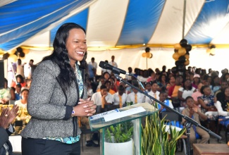 Permanent Secretary in the Ministry of Education, Skills, Youth and Information, Dr. Kasan Troupe, delivers the keynote address during the annual Guy’s Hill High School students’ awards ceremony on Thursday (November 28). The event was held at the St. Catherine-based institution.