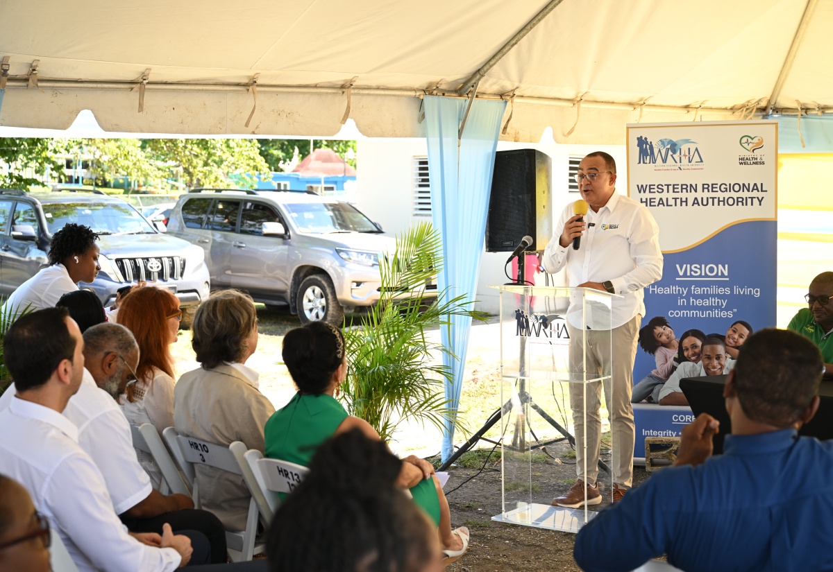 Health and Wellness Minister, Dr. the Hon. Christopher Tufton, addresses an Adopt-a-Clinic ceremony at the Sandy Bay Health Centre in Hanover on November 15.

