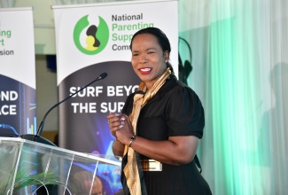 Permanent Secretary in the Ministry of Education, Youth, Information and Skills, Dr. Kasan Troupe, addresses the launch of National Parent Month on Friday (November 1) at the Terra Nova Hotel in Kingston. 