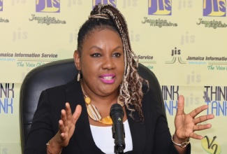 Technical Specialist with portfolio responsibility for Socio-Economic Development in the Community Renewal Programme at the Planning Institute of Jamaica (PIOJ), Charmaine Brimm, addresses a Jamaica Information Service (JIS) ‘Think Tank’ at the agency’s head office in Kingston on Thursday (November 7).

