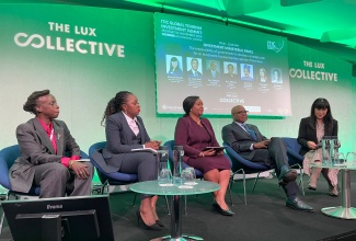 Minister of Tourism, Hon. Edmund Bartlett (2nd right) engages with the audience at the ITIC Summit in London during a panel discussion on: ‘The responsibility of governments to develop a strategic plan for an investment-focused tourism agenda of the future.’ Other participants included (L-R) Siby Diabira, Senior Manager, Western Europe, IFC; Hon. Vera Kamtukule, Minister of Tourism, Malawi; Hon. Rebecca Miano, Cabinet Secretary for Tourism and Wildlife, Kenya, and moderator Carmen Roberts, BBC presenter.