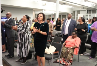 Jamaica’s Ambassador to the United States, Her Excellency Audrey Marks, joins the Perfecting Faith Congregation in praise and worship, at a service on Sunday (October 27) in Freeport, New York. 