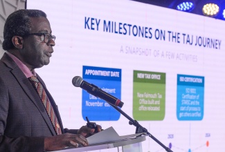 Tax Administration Jamaica (TAJ) Commissioner General, Ainsley Powell, addresses the agency’s 10th anniversary tax forum on Wednesday (November 13) at the Jamaica Pegasus Hotel in New Kingston.

